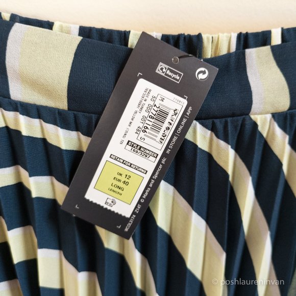 M&S Collection Striped Pleated Midi Skirt *NWT* – Size US 8 Tall - Picture 7 of 16